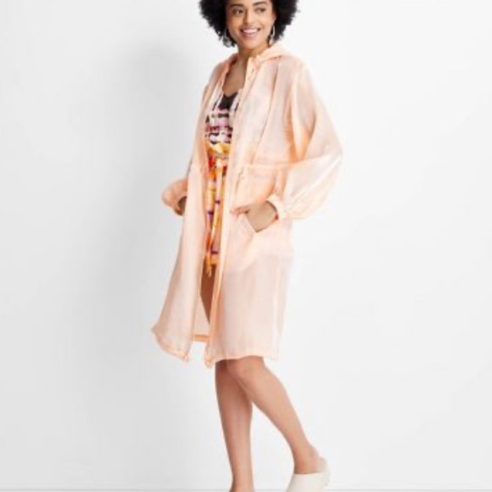 NWT Cinched Waist Hooded Organza Jacket Future Collective Peach